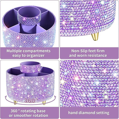 fanado Bling 360° Rotate Makeup Brush Holder Organizer, Makeup Organizers Countertop, Makeup organization and Skincare Storage for Vanity, Gift for Women Girls (Bling dz-Purple)