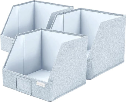 VIVIDECOR Open Front Trapezoid Closet Bins 12x12x10 – Easy Access Shelf Organizer for Folded Clothes, Fabric Storage Baskets for Sweaters, Towels, Linen – Light Blue, 3 Pack