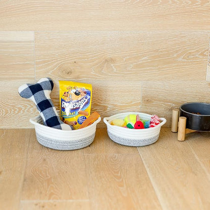NaturalCozy 5-Piece Round Small Woven Baskets Set– Cotton Rope Baskets for Organizing! Montessori Toys, Fruits Remotes Key Tray Bowl for Entryway Desk, Shallow Catchall Home Décor, Cat Dog Bin Gift