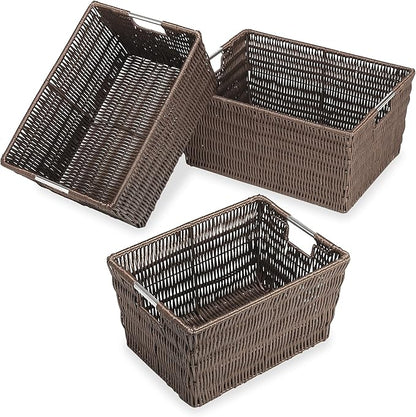 Whitmor Rattique Java Set of 3 Pieces Storage Baskets -Small (8.5"x11.4"x5.5"), Medium (9.8"x13"x6") and Large (11.4"x14.6"x6.5")