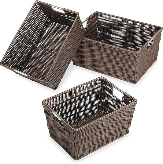 Whitmor Rattique Java Set of 3 Pieces Storage Baskets -Small (8.5"x11.4"x5.5"), Medium (9.8"x13"x6") and Large (11.4"x14.6"x6.5")
