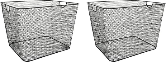 YBM Home Kitchen Pantry Organizer Wire Baskets for Shelves, Cabinets, Pantry, Countertop, Mesh Open Storage Bin Metal Basket for Organizing Food Supplies, 2 Pack