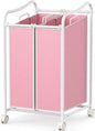 Simple Houseware 2-Bag Heavy Duty Rolling Laundry Sorter Cart, White/Pink – 2 Section Removable Bags and Lockable Wheels for Laundry Room Organization