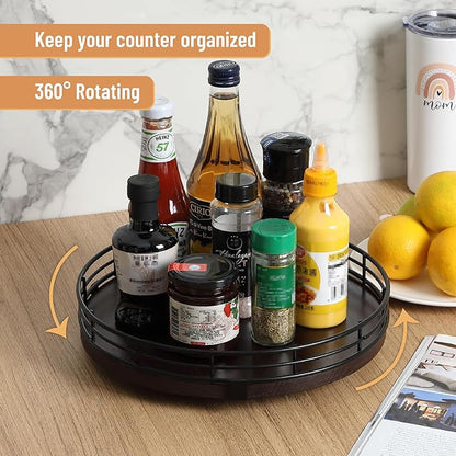 BAMBOO LAND- Lazy Susan Turntable Organizer, 12", Dark Mahogany Lazy Susan for Table Top