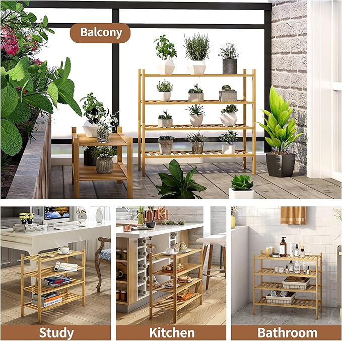 Bamboo Shoe Rack Stackable Shoe Shelf Storage Organizer for Unit Entryway Hallway and Closet Sturdy Freestanding Shoe Shelf (4 Tier Natural)
