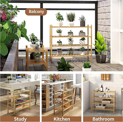 Bamboo Shoe Rack Stackable Shoe Shelf Storage Organizer for Unit Entryway Hallway and Closet Sturdy Freestanding Shoe Shelf (4 Tier Natural)