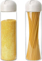 2-Pack Glass Spaghetti Storage Jars with Twist & Pour Measuring Lids, 67 oz Tall Pasta Containers, Borosilicate Glass Canisters for Pantry Organization (White*2)