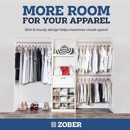 Zober Premium Quality Space Saving Luxurious Velvet Hangers Strong and Durable Hold Up to 10 Lbs - 360 Degree Chrome Swivel Hook - Ultra Thin Non Slip Suit Hangers, Royal Red/Burgundy - 50 Pack