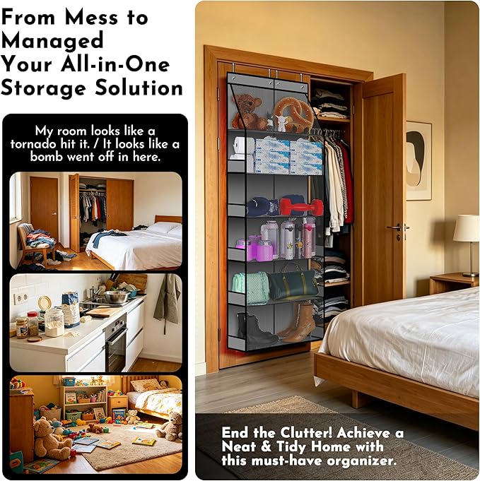 PAULONE 6-Tier Over Door Organizer 71" Tall – Hanging Storage with 2 Sizes of Large Deep Pockets (24.3" W x 8.9" D), 98 lbs Capacity, for Bedroom Closet, Bathroom, Nursery & Kitchen