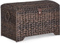 Honjourai Handwoven Storage Basket with Lid, 178L Plastic Rattan Storage Bin, Leather Buckle & Metal Frame, Large Metal Ring Handles, Storage Trunk for Bedroom, Laundry Room