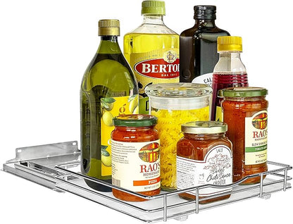 LYNK PROFESSIONAL® Pull Out Spice Organization for Cabinets - 12-3/8 inch Wide – Spice Rack for Inside Cabinets, Slide Out Spice Rack Organizer for cabinet – Pull Out Spice Rack, Sliding 1 Tier Chrome