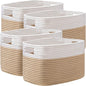 UBBCARE 4 Pack Storage Baskets for Organizing, Shelf Baskets with Handles, Woven Storage Baskets for Bookcase/Cube Shelf/Closet, 14.5"L x 9.8"W x 9"H, White&Brown