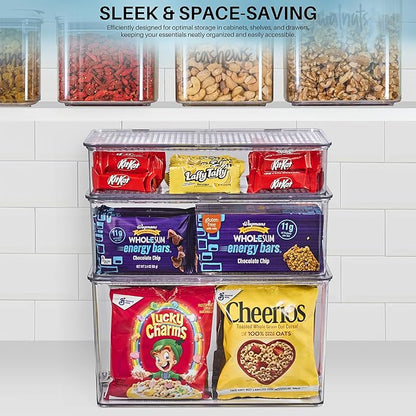 Sorbus 3 Pack Clear Plastic Storage Bins with Lids - Stackable Refrigerator Organizer - Pantry Organizer - Fridge Organization - Cabinet Organizers Containers Storage box for Kitchen (Sizes: L,M,S)