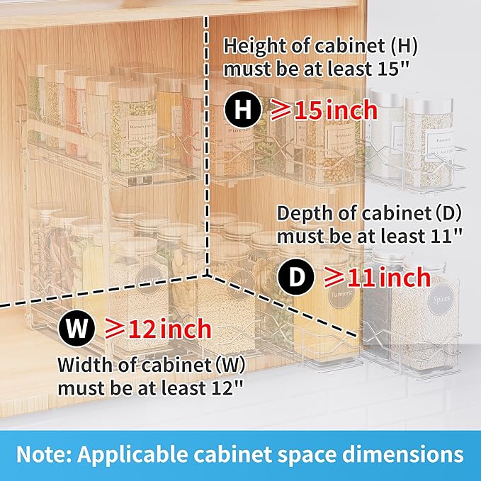 BOIVSHI Spice Rack Organizer, Heavy Duty Vertical Spice Rack Pull Out for Cabinet, 2 Tier Metal Spice Rack for Kitchen, Pantry, Easy to Install & Smooth Sliding, Chrome, 11”W x 10.5”D x 9.5”H