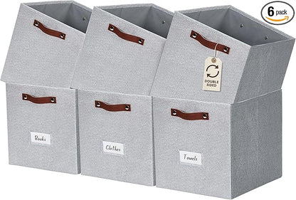 DECOMOMO Storage Cubes, 13x13x13 Storage Cube Bins with Labels, Fabric Organizer Bins (13" / 6pcs, Light Texture Grey)