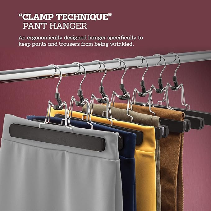 ZOBER High-Grade Wooden Non Slip Skirt Hangers with 360 Swivel Hook (Black, 10 Pack)