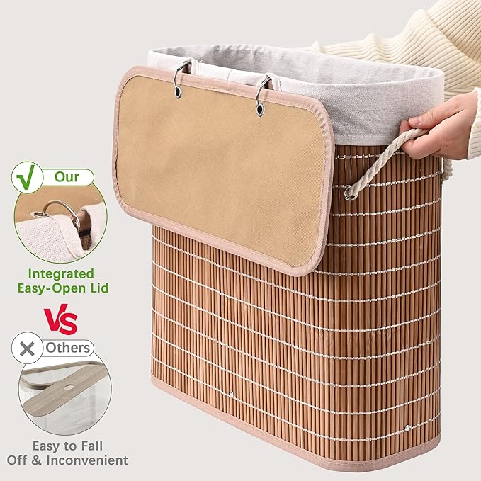 Livole Bamboo Toilet Paper Storage with Lid - 16 Regular Rolls or 12 Mega Rolls 36L Large Capacity Natural Toilet Paper Basket Organizer for Bathroom
