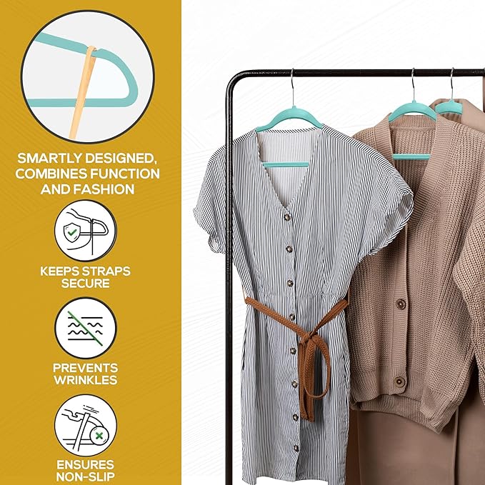 Techzoo 50 Pack New Premium Quality Velvet Hangers Ultra Thin Non Slip Adult Felt Space Saving Hangers for Closet Heavy Duty Coat Pants Dress Hangers 360° Swivel Hook Hold Upto 10 lbs Teal