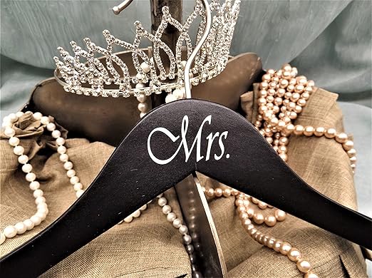 NAHANCO MRMRS20217B Bridal Hanger Set, Black Wood Hangers with Silver Imprint (Mr. and Mrs.), 17” (2 Piece Set), Black w/Silver Imprint