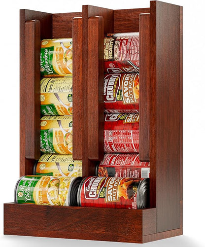 HOMESTEAD Wooden Can Organizer for Pantry, Solid Wood Canned Food Rack, Holds Standard 14.2 oz Cans, Space-Saving Kitchen Storage for Cabinets & Countertops (Brown)