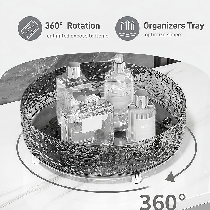 2Pcs Premium Lazy Susan Organizer,9&11in Turntable Organizer for Bathroom, Kitchen, Vanity, Countertop, Table Top, Cabinet, and Frige, Perfume, Skin Care, Makeup, Spice Organizer, 360° Rotating