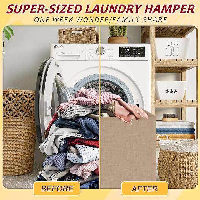 195L Laundry Hamper 3 Section,Large Laundry Hamper with Lid,Dirty Clothes Hamper with 3 Inner Bags,Collapsible Laundry Basket Organizer for Laundry Room,Bedroom,Laundry Sorter Hamper 3 Compartment