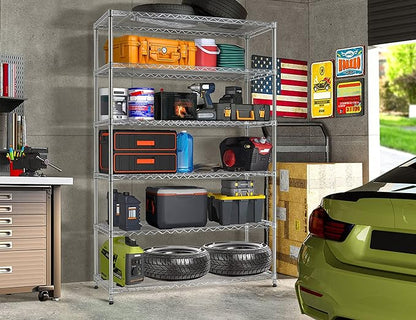 72" Storage Shelves Heavy Duty Shelving Loads 500/2100Lbs, 6 Tier Metal Utility Shelf Rack, Wide Garage Shelving, Adjustable Storage Shelves for Garage Basement Warehouse