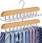 Tie Rack Hanger for Closet 20 Foldable Hooks, 2 Pack Wooden Non Slip Large Capacity Space Saving Tie and Belt Organizer with 360° Rotating Hooks for Tank Tops Bras Scarves Hat