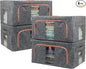 Linen Clothes Storage Bins, 4PCS Sturdy Closet Organizers and Storage Bin with Metal Frame, 2 Opening Ways Fabric Visible Lidded Storage Box for Organizing Clothing,Jeans,Sheets (4PC Gray, 22Liters)