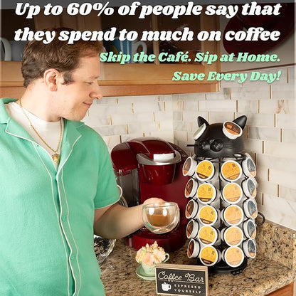 Made Easy Kit Carousel 360 Coffee Pod Holder, Compatible with Keurig K-Pods K-Cups, Countertop Rack Storage Organizer, Metal Home and Kitchen Decor, Capsule Café Station Bar (Small, Black Cat)