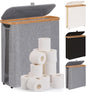 Toilet Paper Storage Basket with Lid - The Ultimate Bathroom Organizer, Free Standing Toilet Paper Holder for Up to 12 Mega Rolls, Toilet Tissue Storage Bin with Handle for RV Closet, Grey