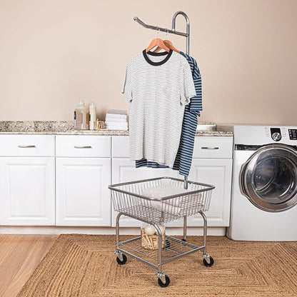 Household Essentials 6028-1 Rolling Laundry Cart with Hanging Bar - Chrome Finish, STORAGE, Metallic
