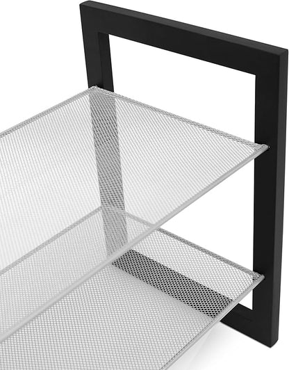 Internet's Best Mesh Shoe Rack - 2 Tier - Free Standing Metal Wood Shoe Organizer - Closet and Entryway - Fits 8 Pairs of Shoes - Black & Silver
