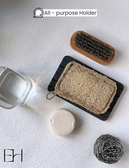 Stone Drying Tray, Water Absorbing Stone Tray for Sink, Soap Dish for Shower, Diatomaceous Earth Sponge Dispenser Holder for Kitchen Bathroom (Silicone Feet, Rectangle, Gray)