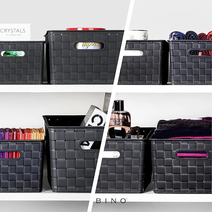 BINO | Plastic Storage Baskets Medium - Black | THE STABLE COLLECTION | Multi-Use Storage | Rectangular Cabinet Organizer | Baskets For Organizing with Handles | Home Office Organization and Storage