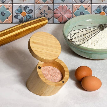 Totally Bamboo Angled Salt Cellar Storage Box with Magnetic Swivel Lid, 3.8 Ounce Capacity