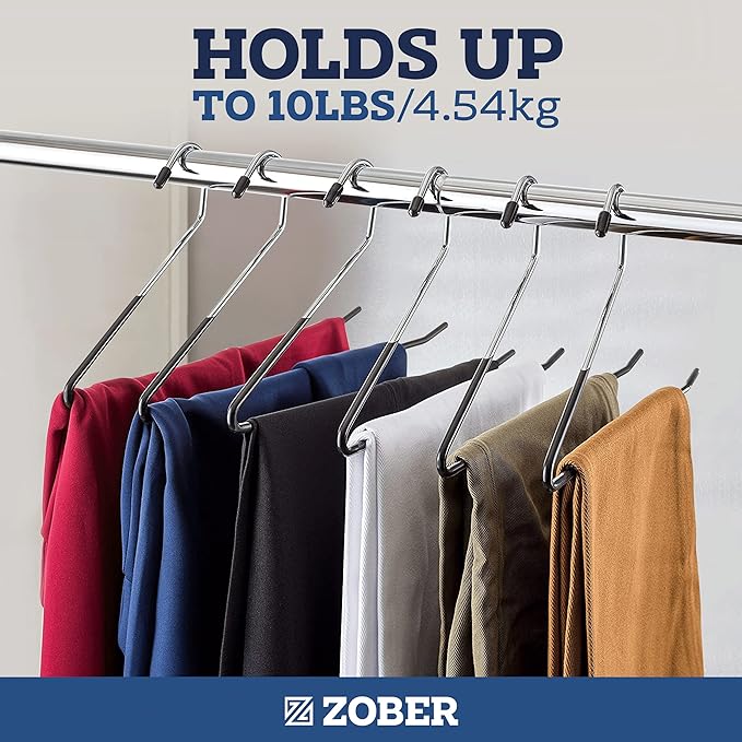 Zober Pants Hangers Non Slip - Open Ended Pants and Jean Hangers for Closet - Space Saving Clothes Hanger - Strong, Durable, Metal Pant Hangers (Black)