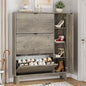 Xixini Shoe Cabinet with 3 Flip Drawers, 54" Tall Narrow Fluted Shoe Storage Organizer for Entryway, Hidden Wooden Shoe Rack with Adjustable Side Cabinet for Front Door Entrance, Hallway, Light Grey
