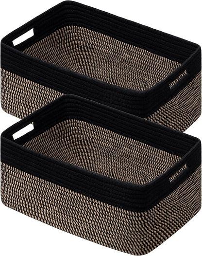 UBBCARE 2 Pack Storage Baskets for Shelves, Large Woven Storage Baskets, Dog Toy Bins, Baskets for Organizing Clothes, Towels, Books, Blanket, 17"L x 13"W x 7.5"H, Black&Brown