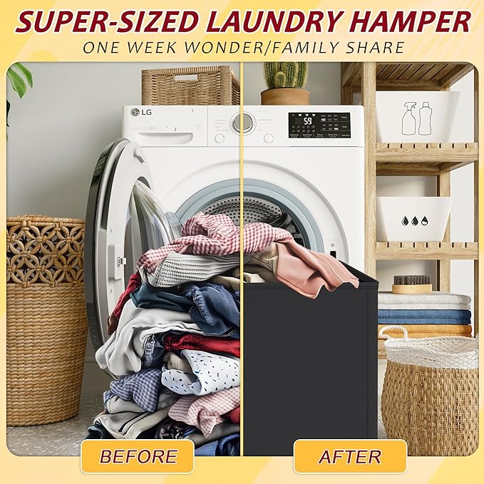 150L Laundry Hamper 2 Section, Large Laundry Hamper with Lid, Dirty Clothes Hamper with 2 Removable Inner Bags, Collapsible Laundry Basket Organizer for for Clothes Toys Towels, Hamper 2 Compartment