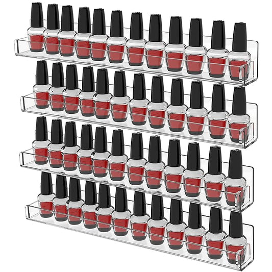 Cq acrylic Nail Polish Shelf for Wall,15 Inch 4 Pack Hanging Clear Nail Polish Wall Organizer Shelves for Nail Salon Wall Essential Oil Shelf,Gel Fingernail Polish Holder and Tattoo Studio Decor Paint