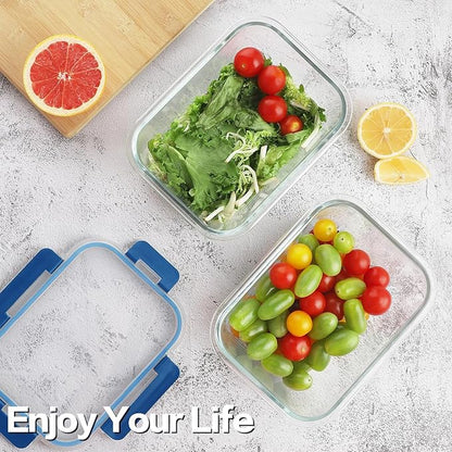 HOMBERKING 24pc Glass Food Storage Containers with Lids, Glass Meal Prep Containers, Airtight Bento Boxes, BPA Free & Leak Proof, Pantry Kitchen Storage(12 lids & 12 Containers) - Deep Blue