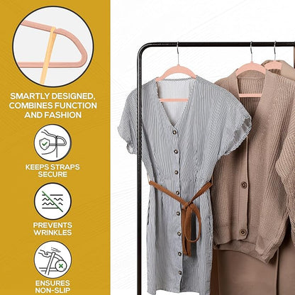 Techzoo 50 Pack New Premium Quality Velvet Hangers Ultra Thin Non Slip Adult Felt Space Saving Hangers for Closet Heavy Duty Coat Pants Jackets Dress Hangers 360° Swivel Hook Hold Upto 10lbs Rose Gold