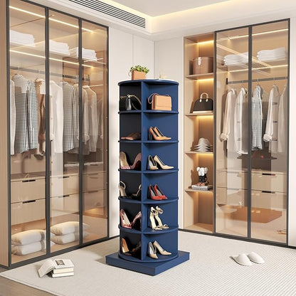 Rotating Shoe Rack Tower, 6-Tier Spinning Shoe Rack, Free Standing 360° Revolving Shoe Organizer Rotating Vertical Shoe Rack Can Hold 24 Pairs of Shoes for Entryway Living Room Hallway
