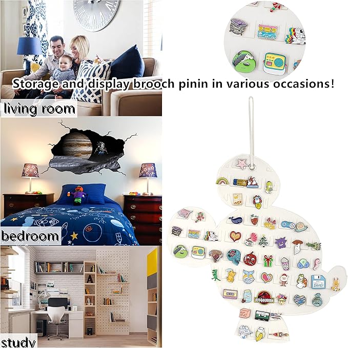 Hanging Brooch Organizer - Enamel Pin Display, Cute Cartoon Shape Storage Holder for Brooch Pins (Beige-Mouse)