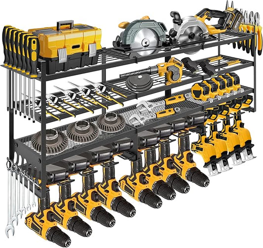 SINTIKI 49 inch Large Power Tool Organizer Wall Mount, 4 Layer Tool Storage Rack Loads 600 LBS, Rack Holds 12 Cordless Drills, Utility Racks for Garage Organization, Gift for Men