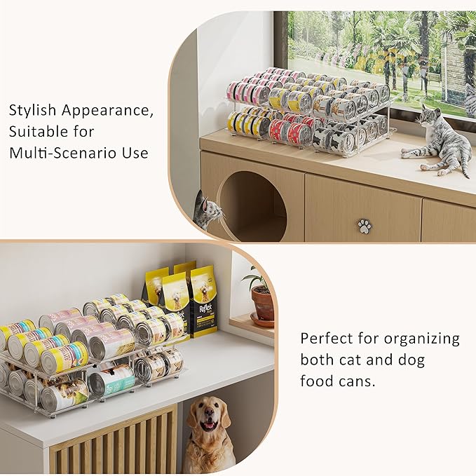 Can Organizer for Pantry, Modular 2 Tier Adjustable Cat Food Can Organizer Large Soup Can Storage Beverage Cans Clear Canned Goods Holder for Pantry and Fridge