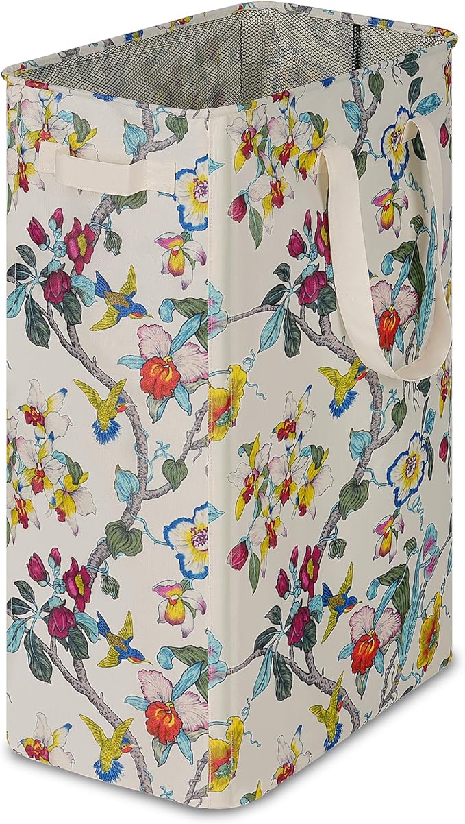 efluky Slim Laundry Basket, Narrow Laundry Hamper with Handles, Collapsible Dirty Clothes Hamper, Tall Laundry Bin for Laundry Room, Dorm and Bedroom, 19.8 Gallon (75L) Floral