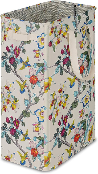 efluky Slim Laundry Basket, Narrow Laundry Hamper with Handles, Collapsible Dirty Clothes Hamper, Tall Laundry Bin for Laundry Room, Dorm and Bedroom, 19.8 Gallon (75L) Floral