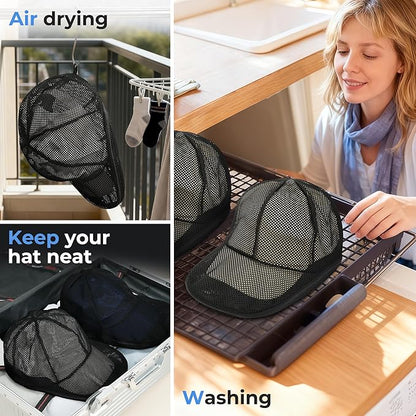 Hat Washer Cage for Baseball Caps, Hat Cleaner for Washing Machine & Dishwasher, Fits Adult & Kids Hats Baseball Cap Washing Cage, Cap Cleaner with Frame Cage and Mesh (2Pack Black)